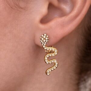 BaubleBar Gold Tone Rhinestone Snake Earrings Ear Crawler or Drop 1”